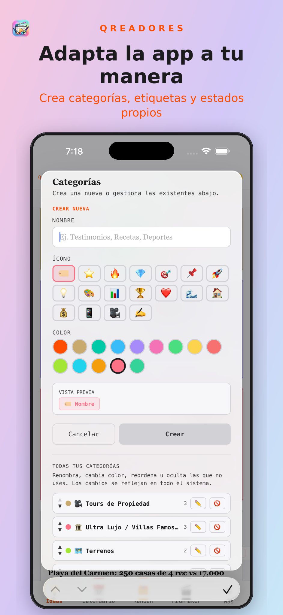 Qreadores — Categorías
