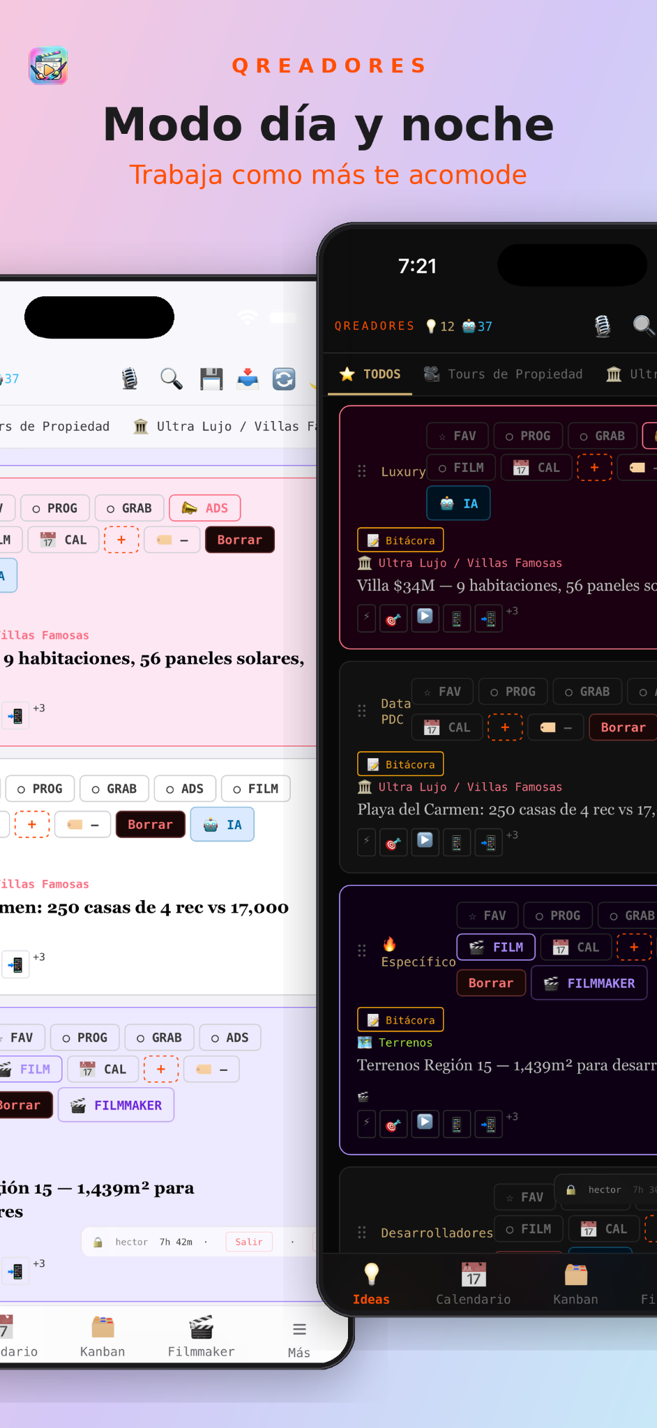 Qreadores — Modo día y noche